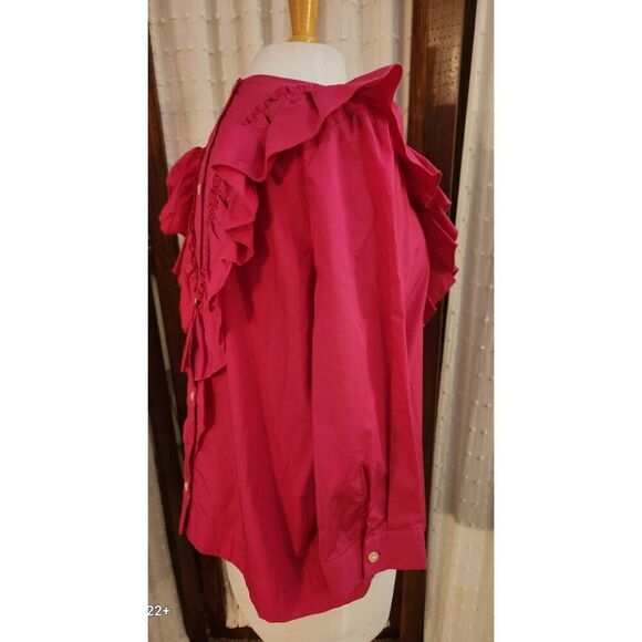 Guest Editor vintage style ruffle pink top. Buttons down the back. - Picture 3 of 10